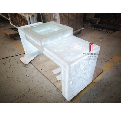 Backlit Vantiy pure white crystal slab Bathroom Vanity bathtub